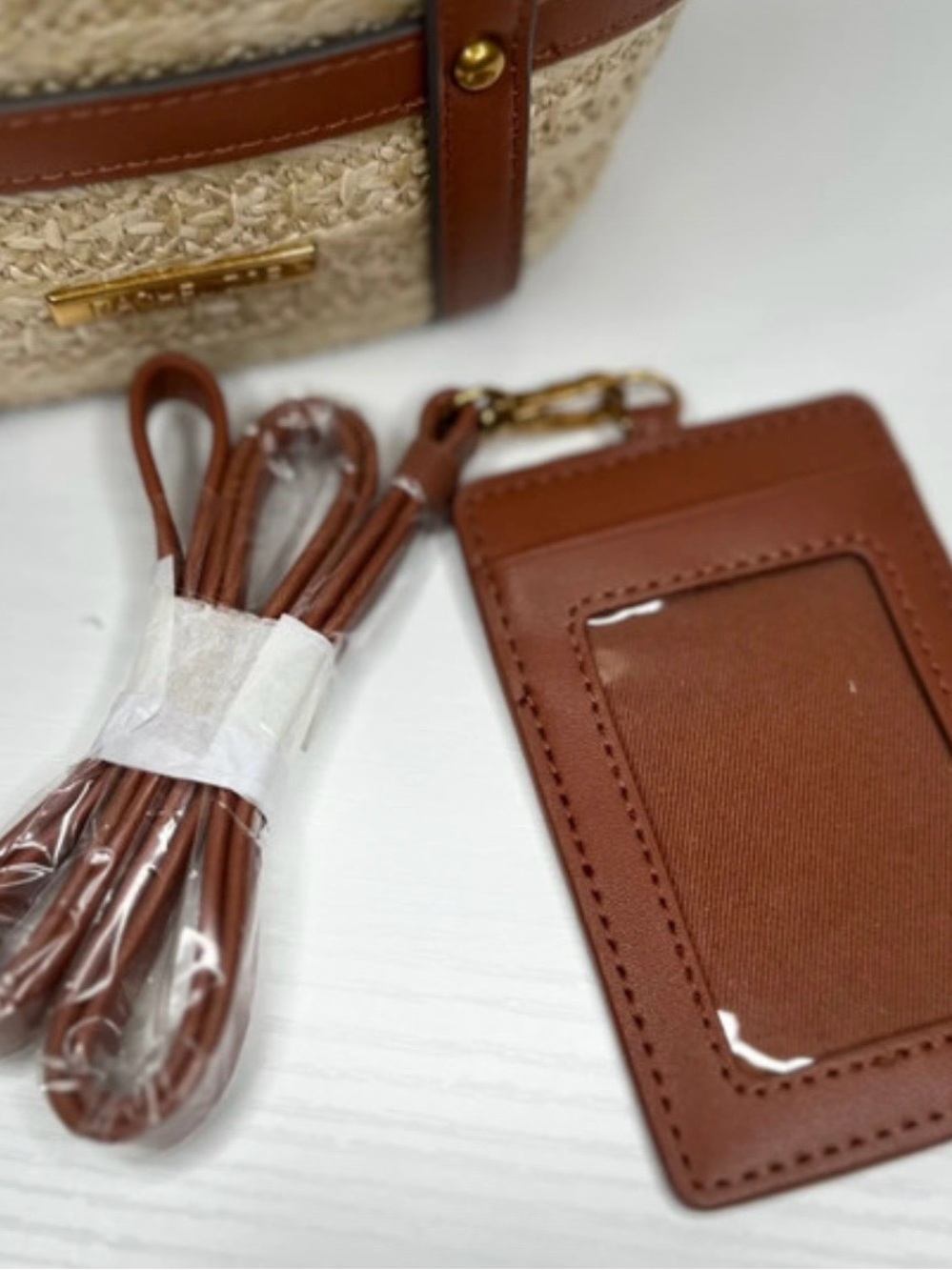 Rachel Zoe Woven Straw Tote Bag Brown Leather Trim Crossbody NWT - Picture 5 of 5